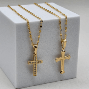 Collar Cruz Dorada de Fe en Oro Laminado
