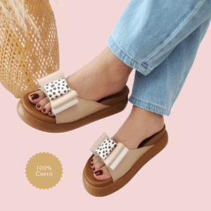 Sandalia Nura Dot – Cuero Beige con Lazo Bicolor